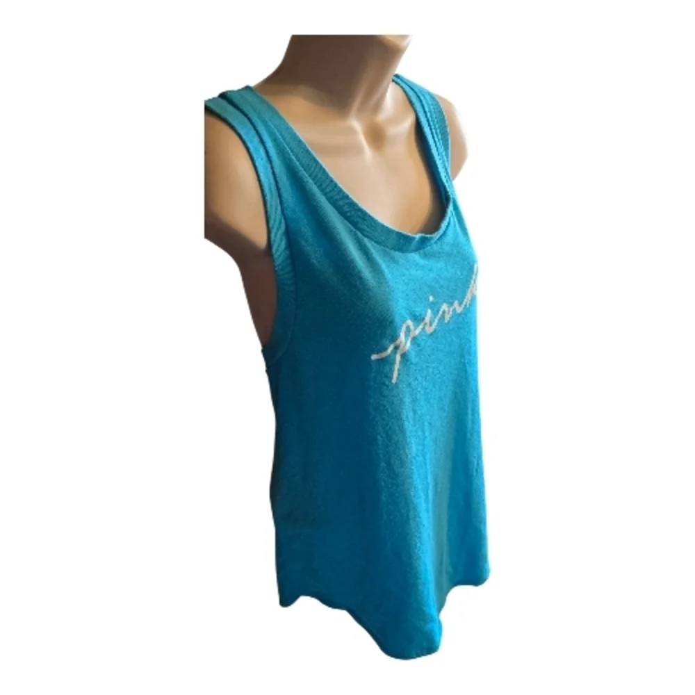 VS PINK Blue Racerback Tank Top Size XL Script Logo Casual - Picture 6 of 7